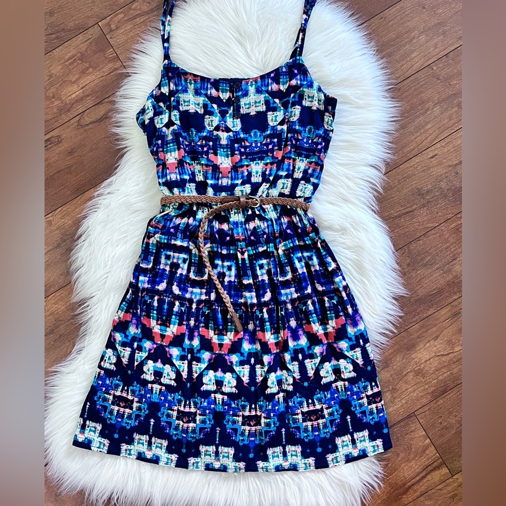 As U Wish Navy and Coral Print Sundress-Size S